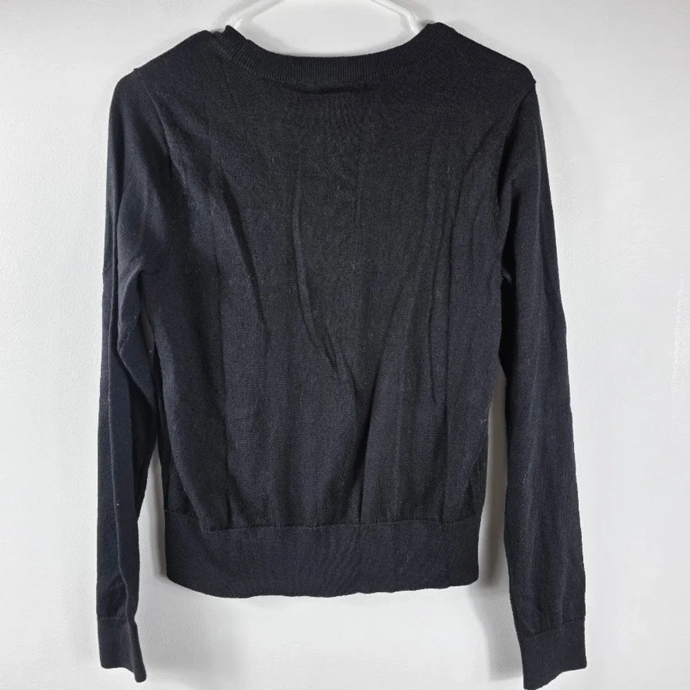 Michael Kors Sz S Black Crew Neck Long Sleeve Sweater Gold Button‎ Detail